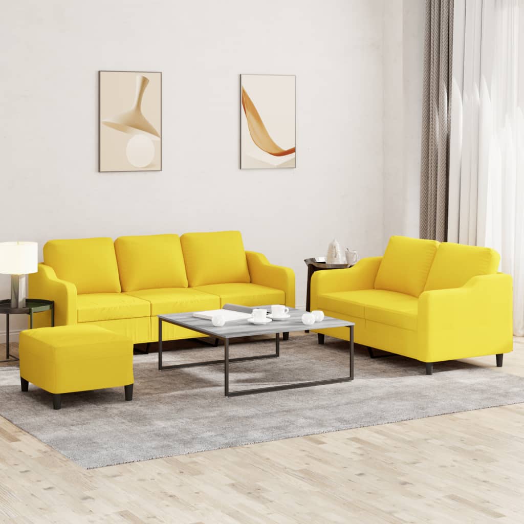 Ensemble de canapés 3 pcs avec coussins Jaune clair Tissu Canapés vidaXL   