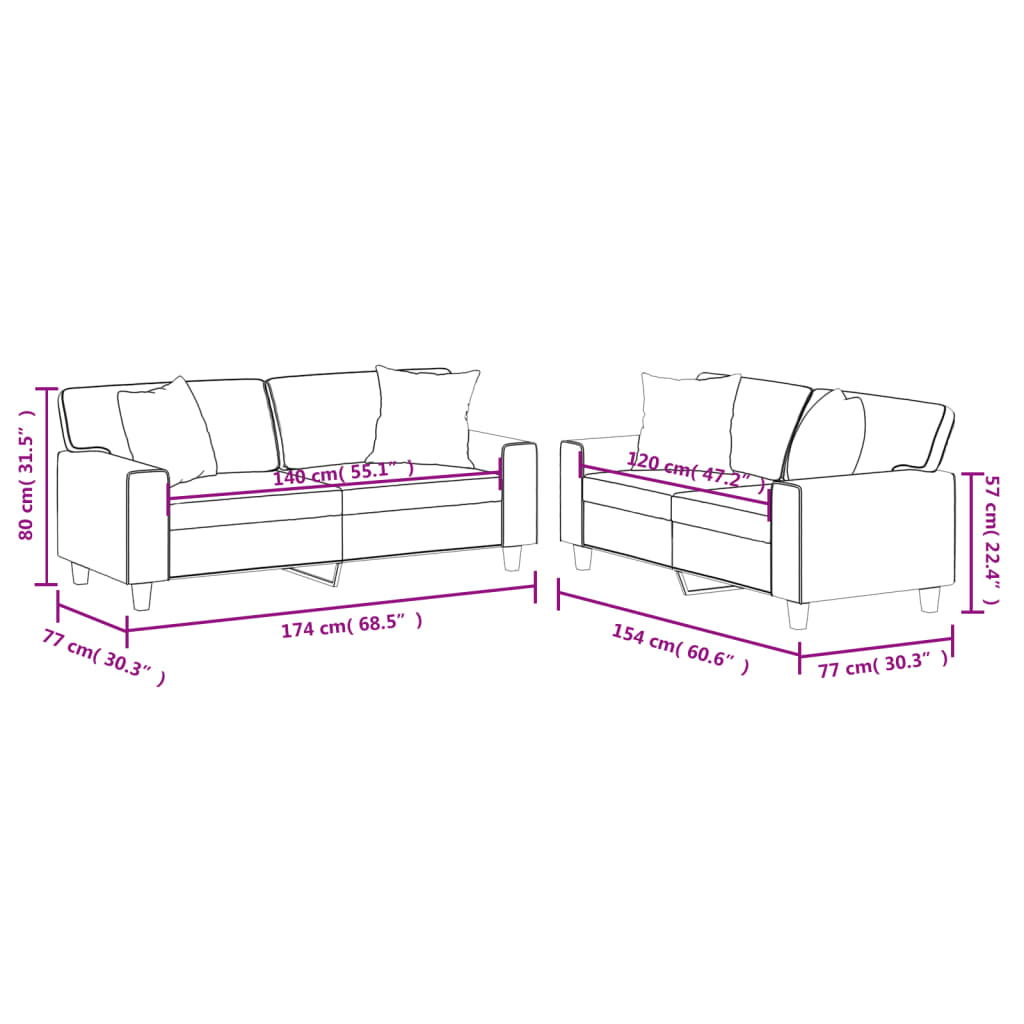 Ensemble de canapés 2 pcs avec coussins noir similicuir Canapés vidaXL   