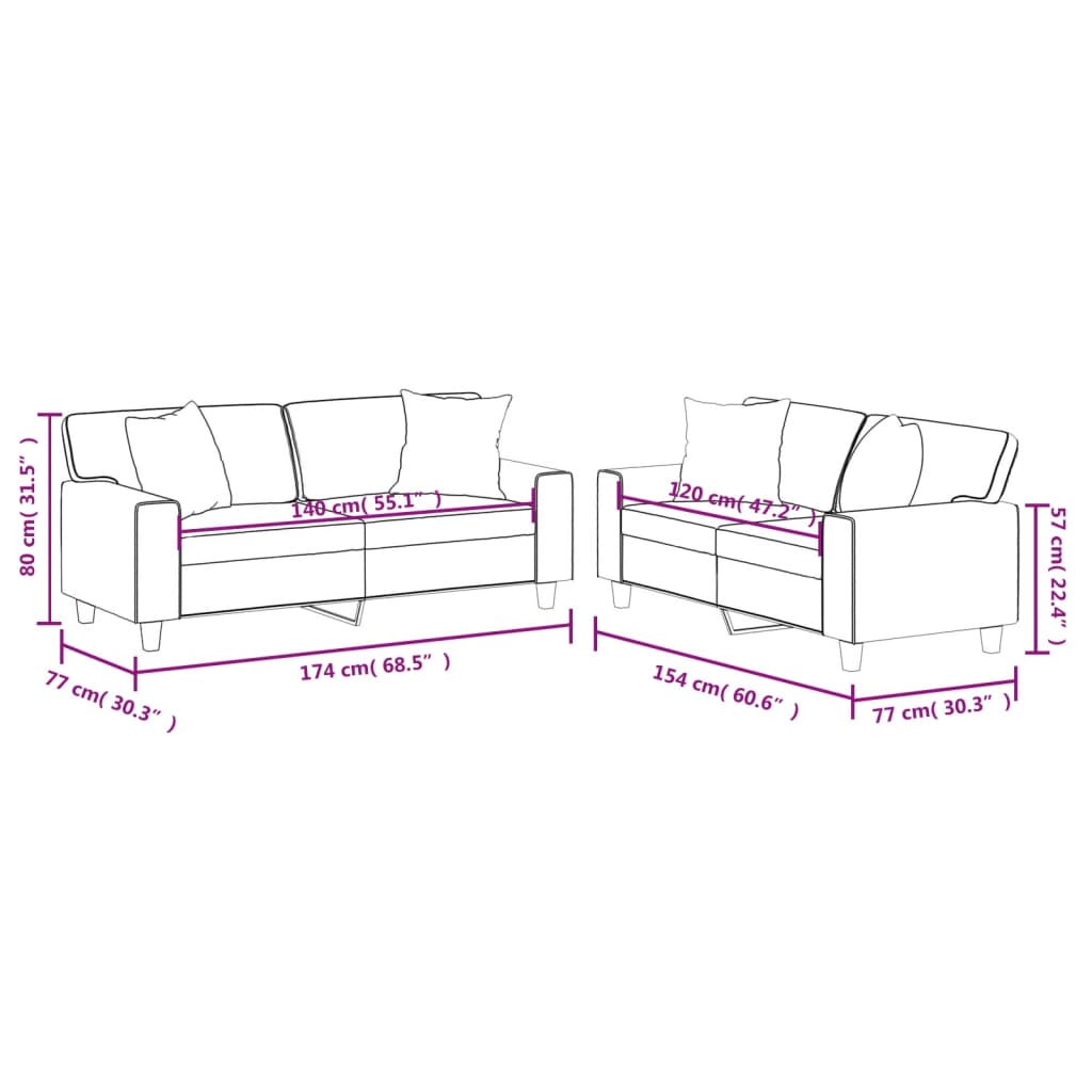 Ensemble de canapés 2 pcs avec coussins gris similicuir Canapés vidaXL   