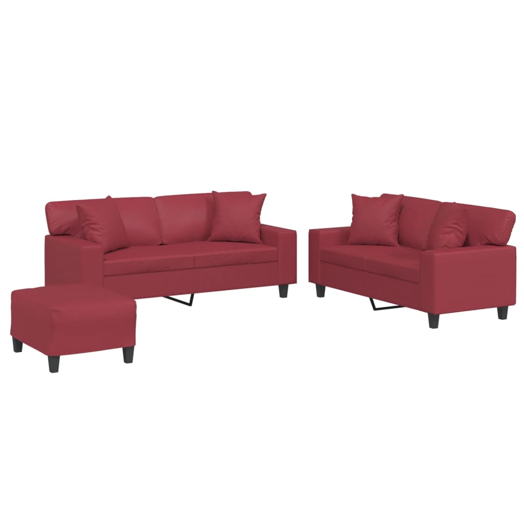 Ensemble de canapés 3 pcs et coussins rouge bordeaux similicuir Canapés vidaXL   