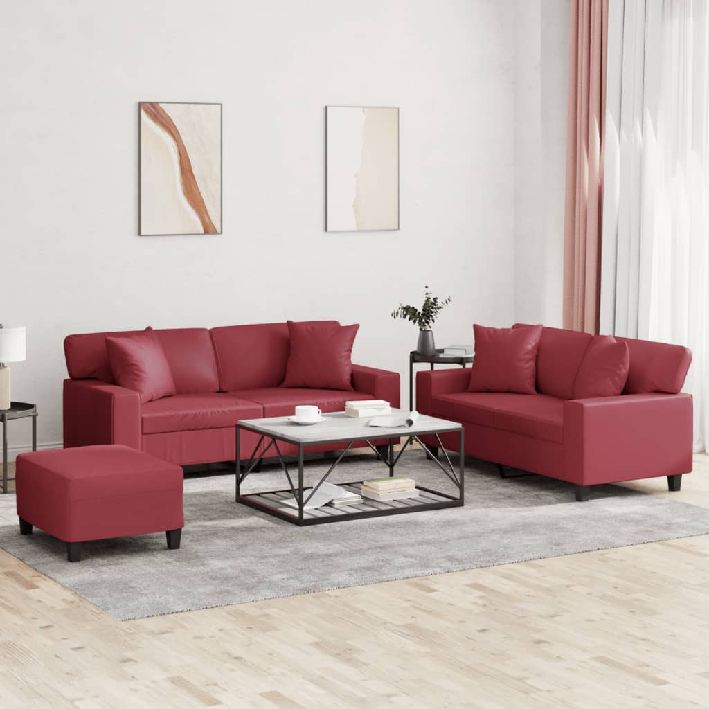 Ensemble de canapés 3 pcs et coussins rouge bordeaux similicuir Canapés vidaXL   