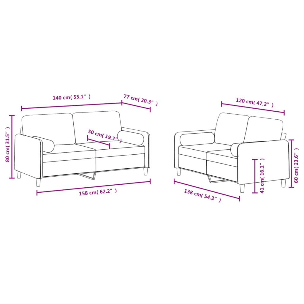 Ensemble de canapés 2 pcs avec coussins vert foncé velours Canapés vidaXL   