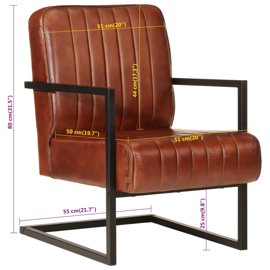 Fauteuil marron cuir véritable - Xios Store SNC