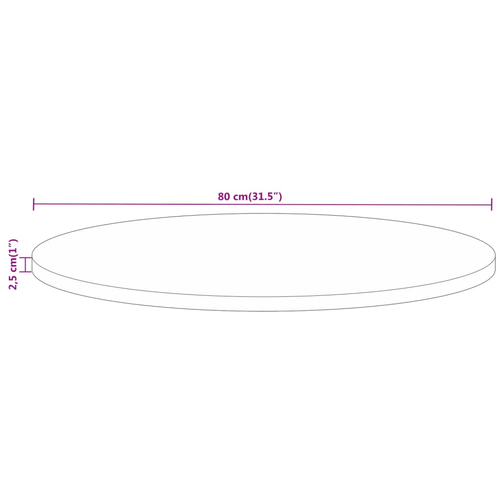 Dessus de table Ø 80x2,5 cm rond bois de manguier massif Plateaux de table vidaXL   