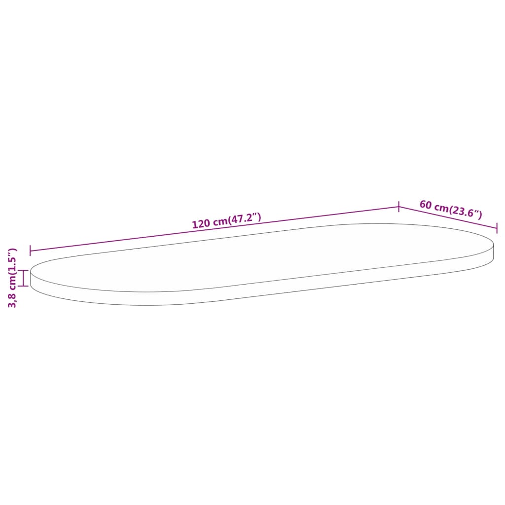 Dessus de table 120x60x3,8cm ovale bois massif de manguier brut Plateaux de table vidaXL   