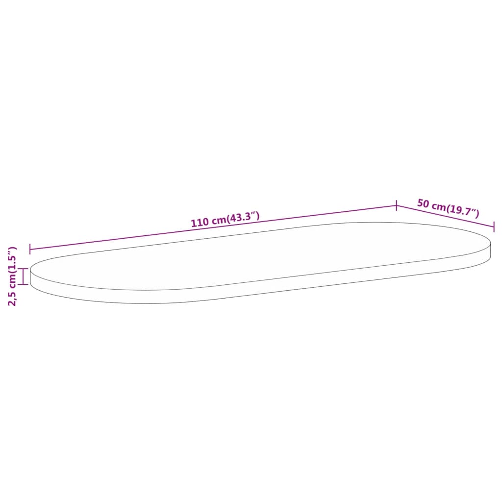 Dessus de table 110x50x2,5 cm ovale bois massif de manguier Plateaux de table vidaXL