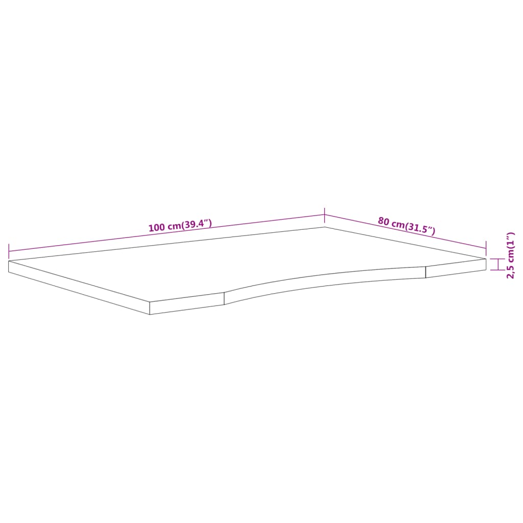 Dessus de bureau 100x80x2,5 cm rectangulaire bois massif acacia Plateaux de table vidaXL