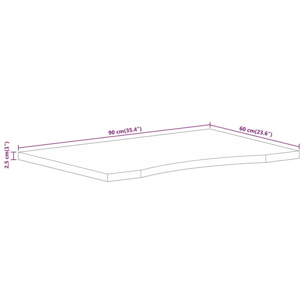 Dessus de bureau avec courbe 90x60x2,5 cm manguier massif brut Plateaux de table vidaXL