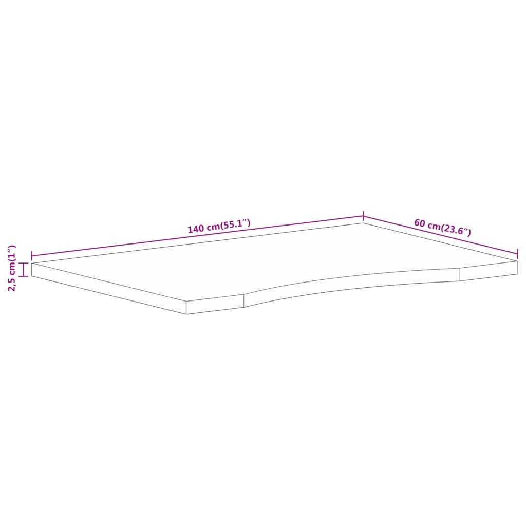 Dessus de bureau avec courbe 140x60x2,5 cm manguier massif brut Plateaux de table vidaXL   