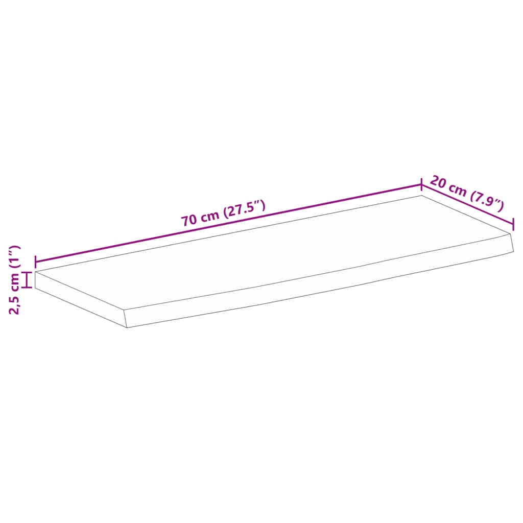 Dessus de table 70x20x2,5 cm bord vif bois massif manguier brut Plateaux de table vidaXL   