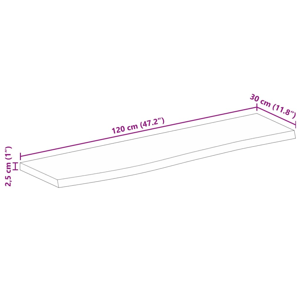 Dessus de table 120x30x2,5cm bord vif bois massif manguier brut Plateaux de table vidaXL   