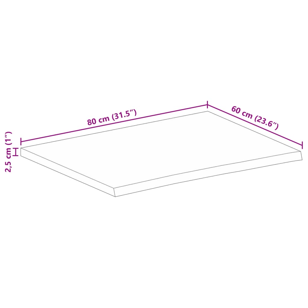 Dessus de table 80x60x2,5 cm bord vif bois massif manguier brut Plateaux de table vidaXL   