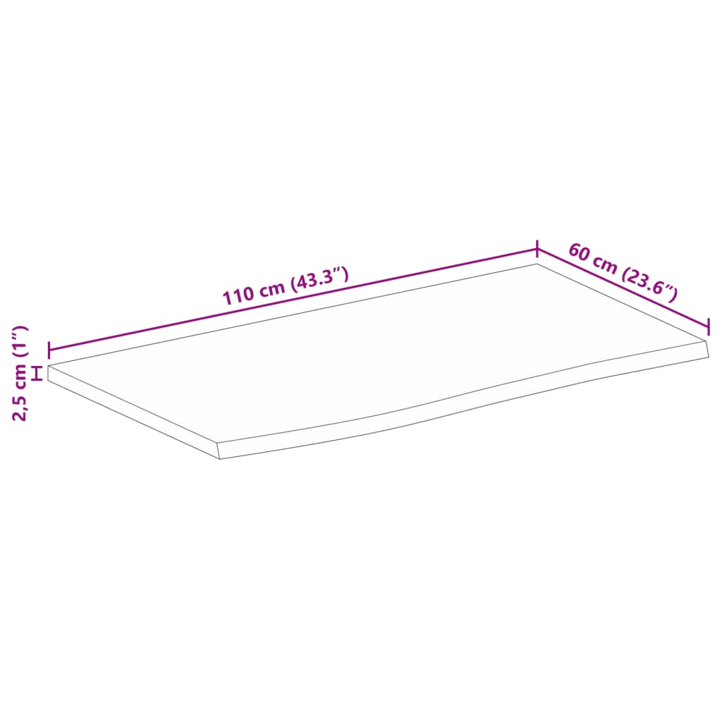 Dessus de table 110x60x2,5cm bord vif bois massif manguier brut Plateaux de table vidaXL   