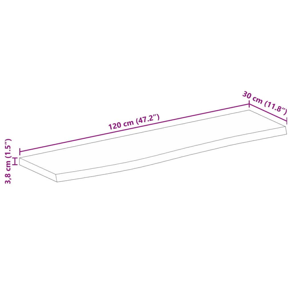 Dessus de table 120x30x3,8cm bord vif bois massif manguier brut Plateaux de table vidaXL   