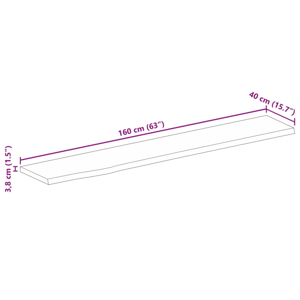 Dessus de table 160x40x3,8cm bord vif bois massif manguier brut Plateaux de table vidaXL   