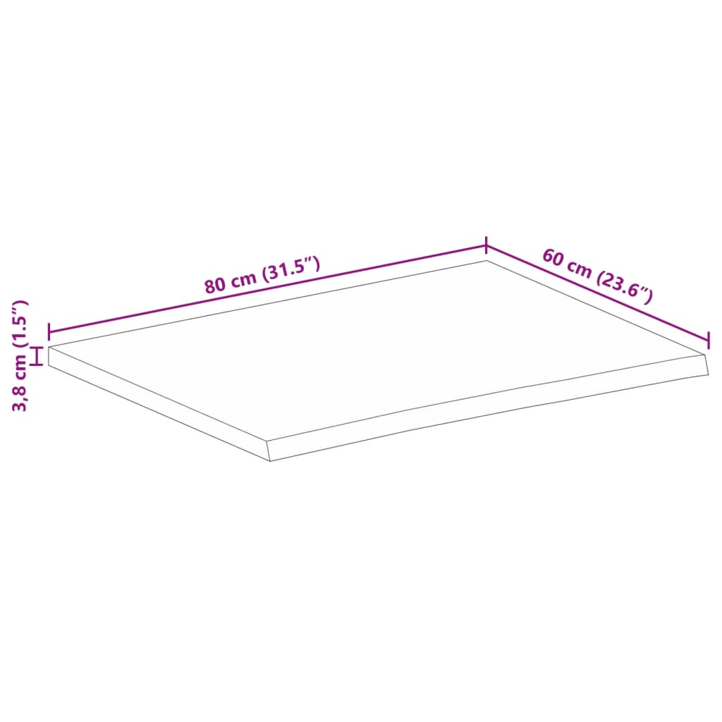 Dessus de table 80x60x3,8 cm bord vif bois massif manguier brut Plateaux de table vidaXL   