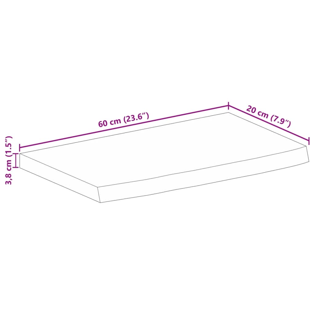 Dessus de table à bord vivant 60x20x3,8 cm bois massif manguier Plateaux de table vidaXL