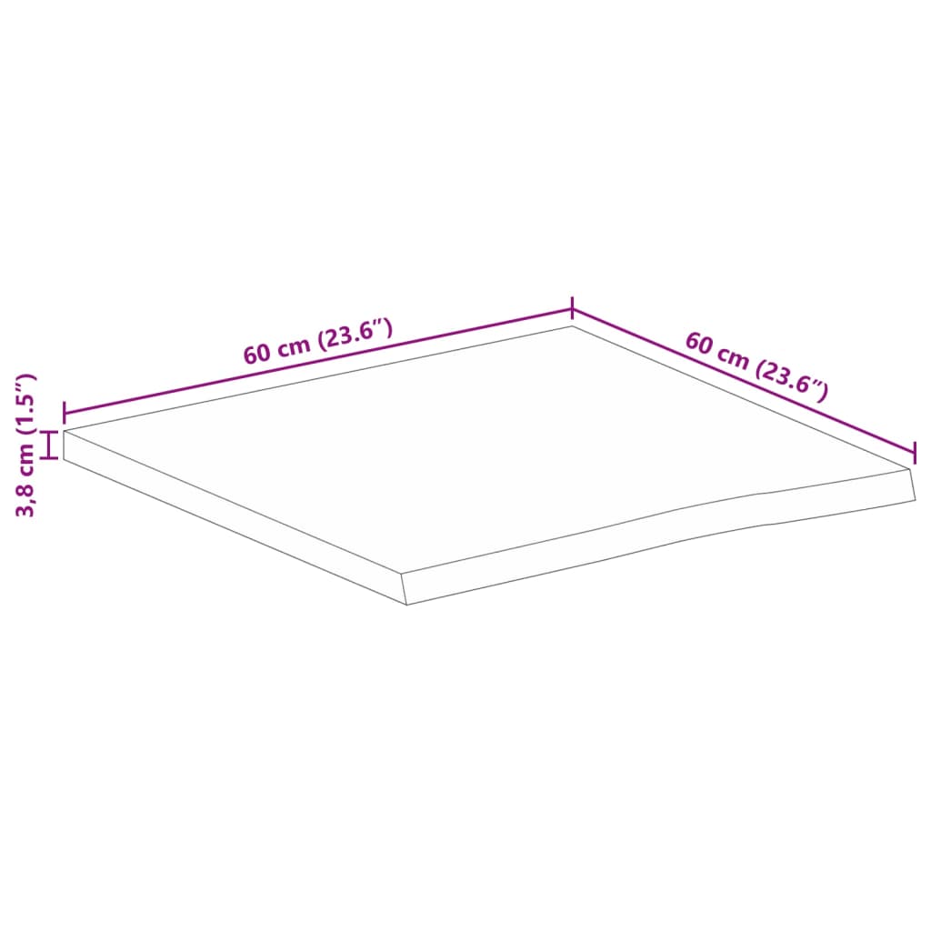 Dessus de table à bord vivant 60x60x3,8 cm bois massif manguier Plateaux de table vidaXL