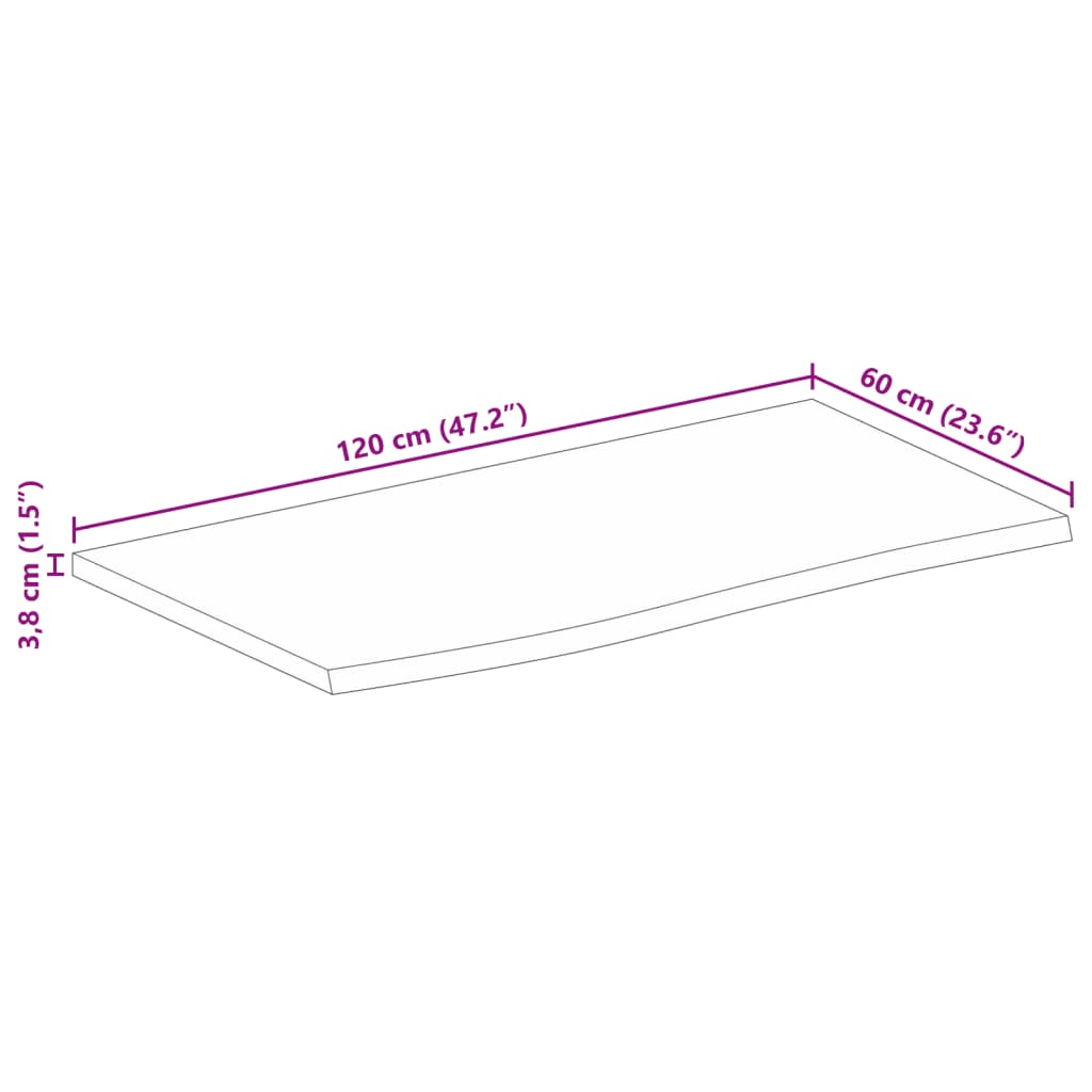 Dessus de table à bord vivant 120x60x3,8cm bois massif manguier Plateaux de table vidaXL