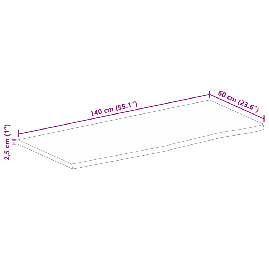 Dessus de table à bord vivant 140x60x2,5cm bois massif manguier Plateaux de table vidaXL   