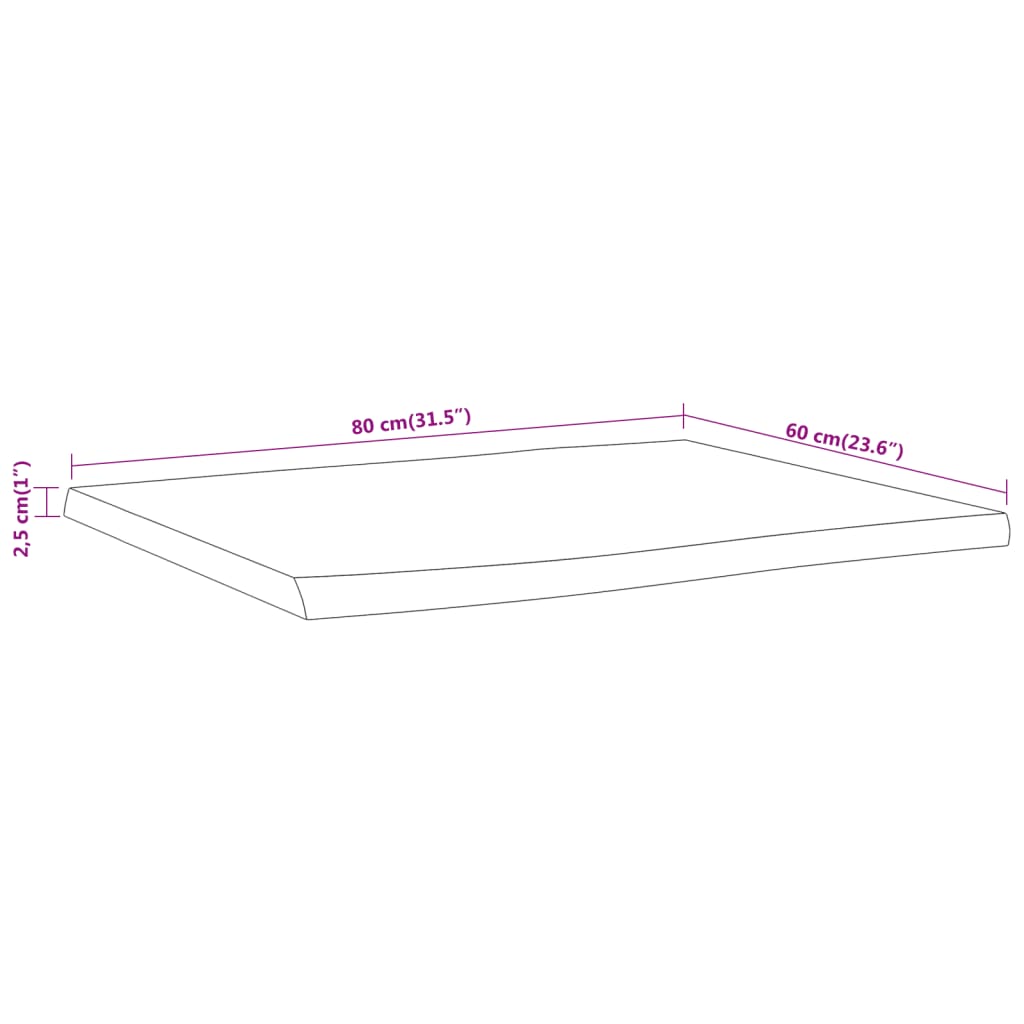 Dessus de table 80x60x2,5 cm rectangulaire bois massif acacia Plateaux de table vidaXL