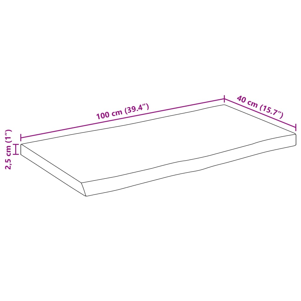 Dessus de table bord vivant 100x40x2,5 cm bois de manguier brut Plateaux de table vidaXL