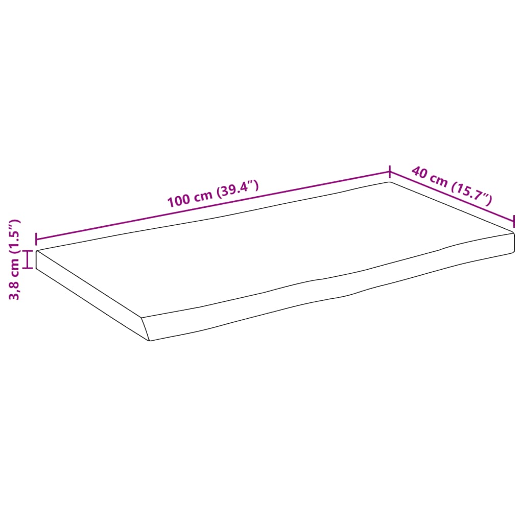 Dessus de table bord vivant 100x40x3,8 cm bois de manguier brut Plateaux de table vidaXL