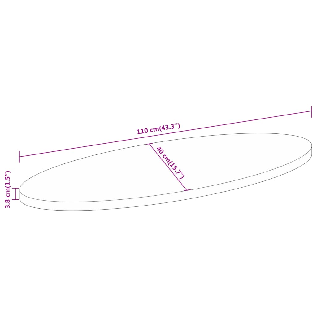 Dessus de table 110x40x3,8 cm ovale bois massif de manguier Plateaux de table vidaXL   