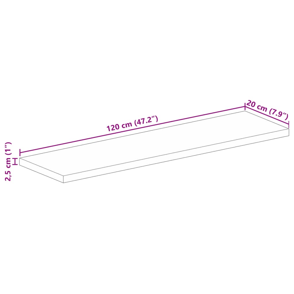 Dessus de table 120x20x2,5cm rectangulaire bois massif d'acacia Plateaux de table vidaXL