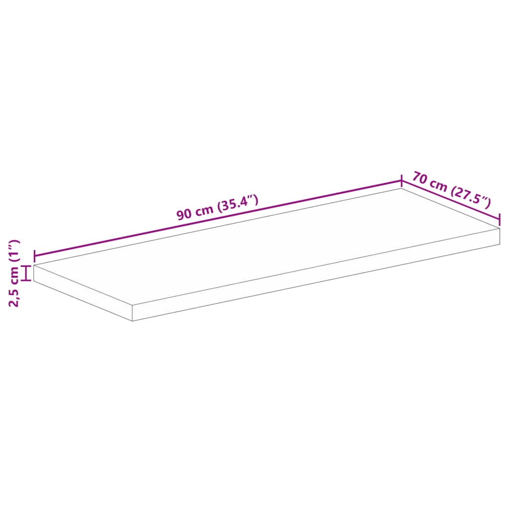 Dessus de table 90x70x2,5 cm rectangulaire bois massif manguier Plateaux de table vidaXL   