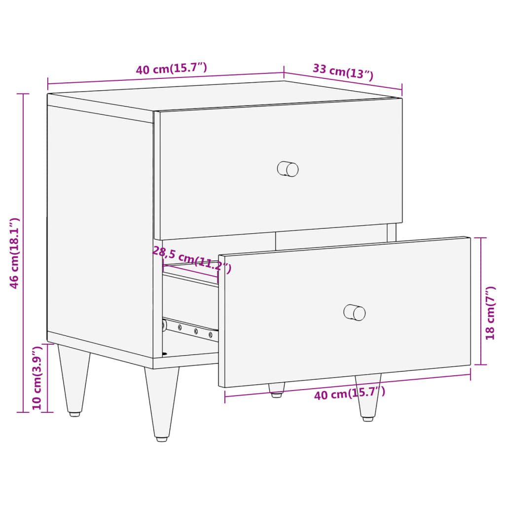 Table de chevet 40x33x46 cm Bois de manguier solide Tables de chevet vidaXL   