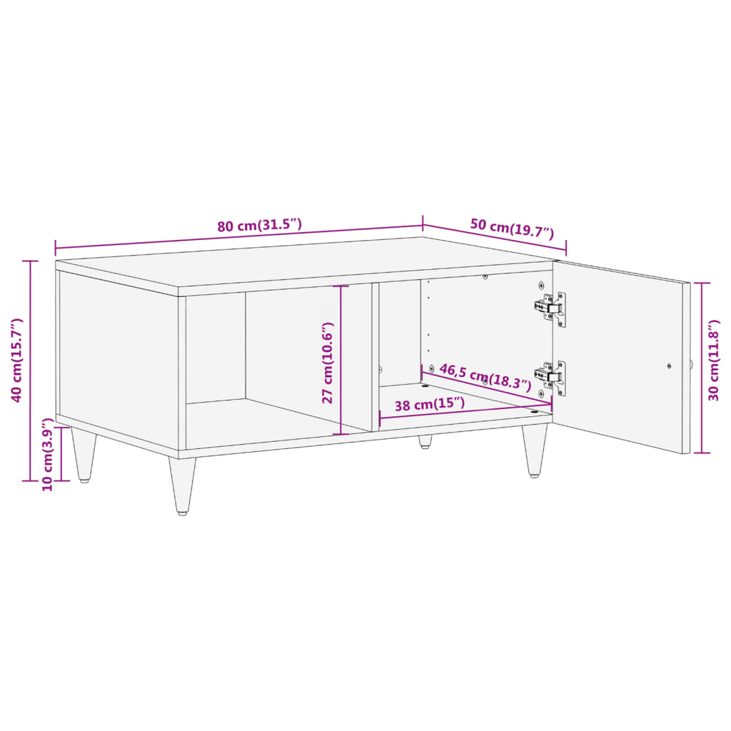 Table basse 80x50x40 cm bois de manguier massif Tables basses vidaXL   