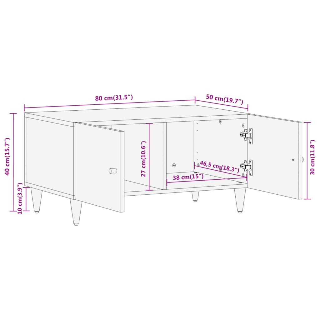 Table basse 80x50x40 cm bois de manguier massif Tables basses vidaXL   