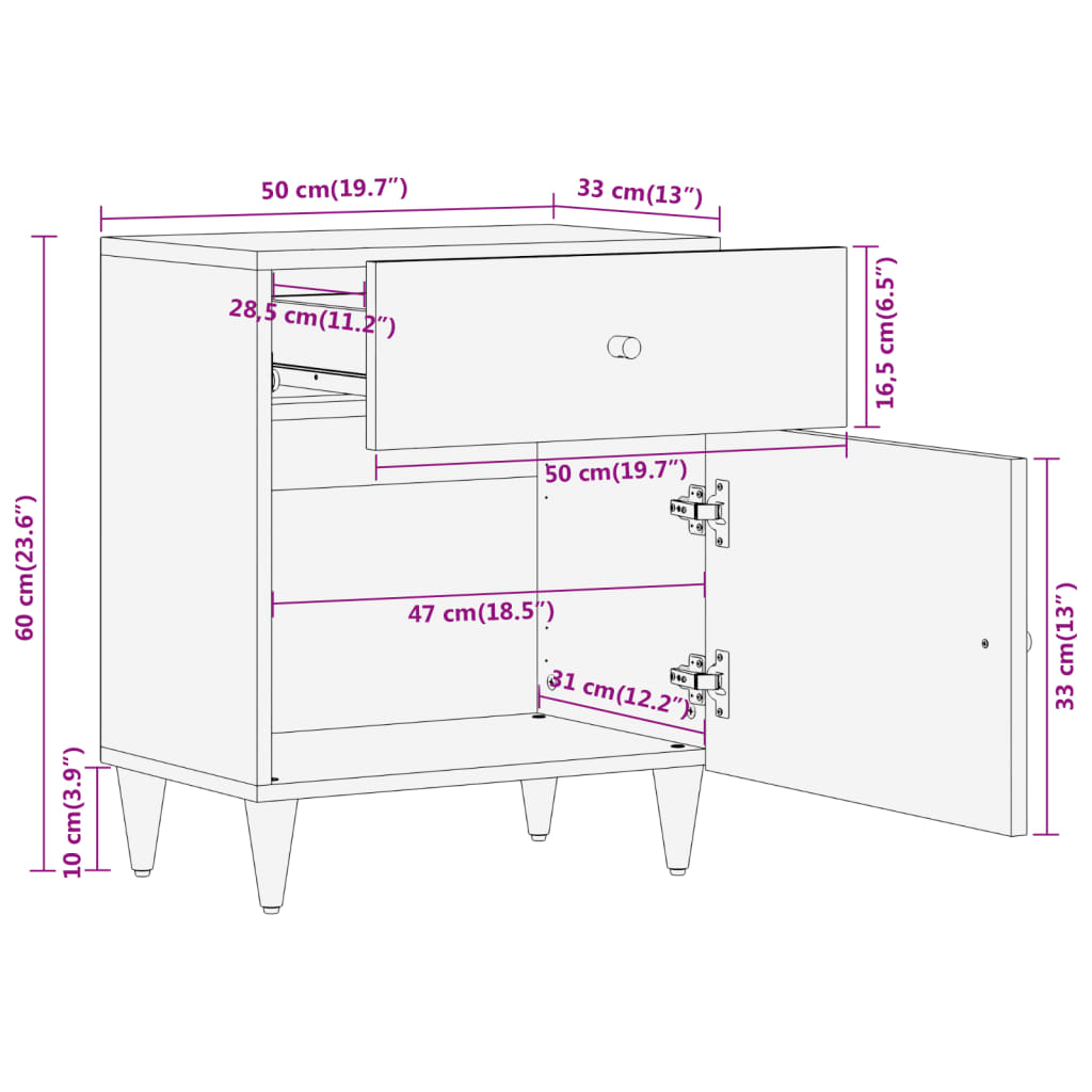 Table de chevet 50x33x60 cm bois de manguier massif Tables de chevet vidaXL   