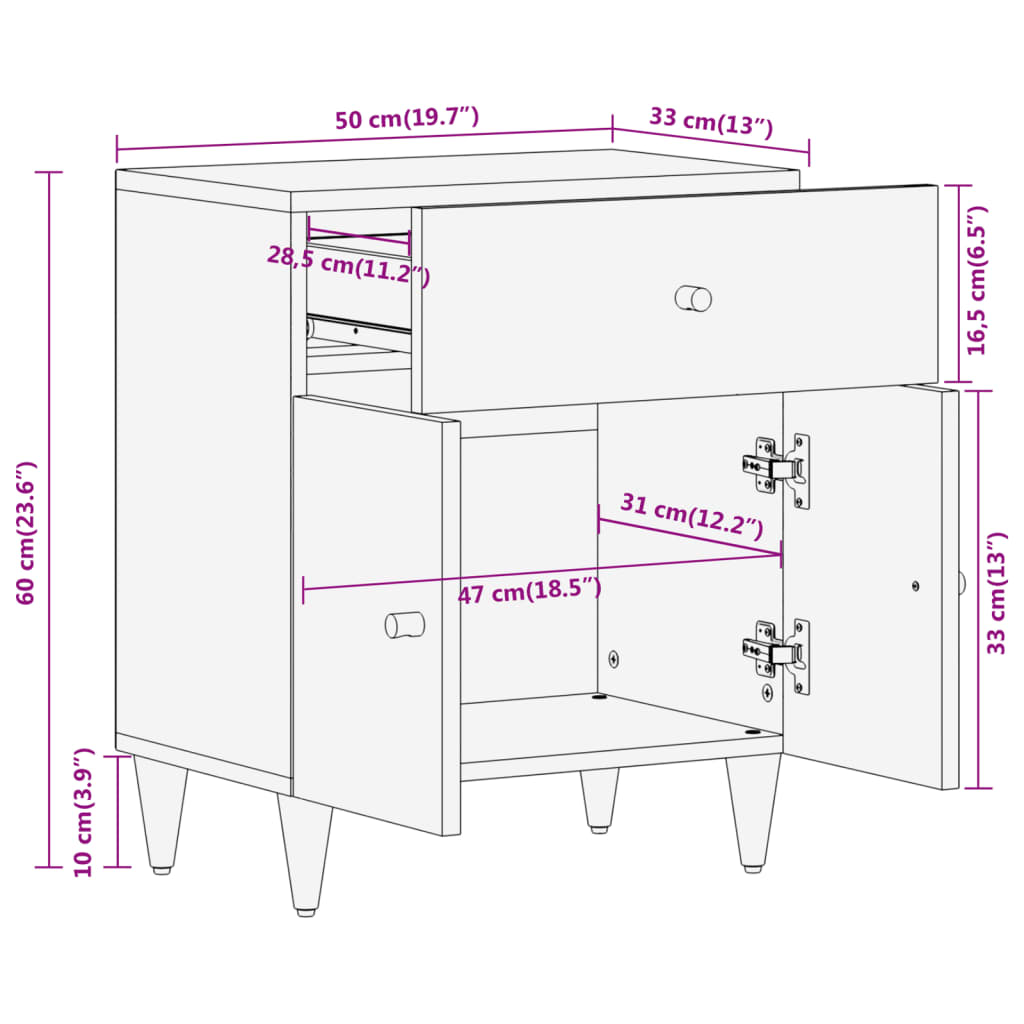 Table de chevet 50x33x60 cm bois de manguier massif Tables de chevet vidaXL   