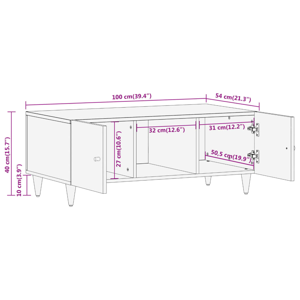 Table basse 100x54x40 cm bois de manguier massif Tables basses vidaXL   