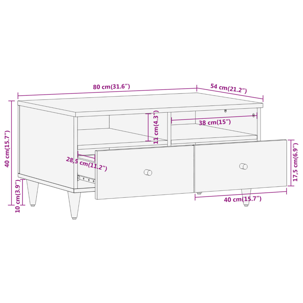 Table basse 80x54x40 cm bois de manguier massif Tables basses vidaXL   