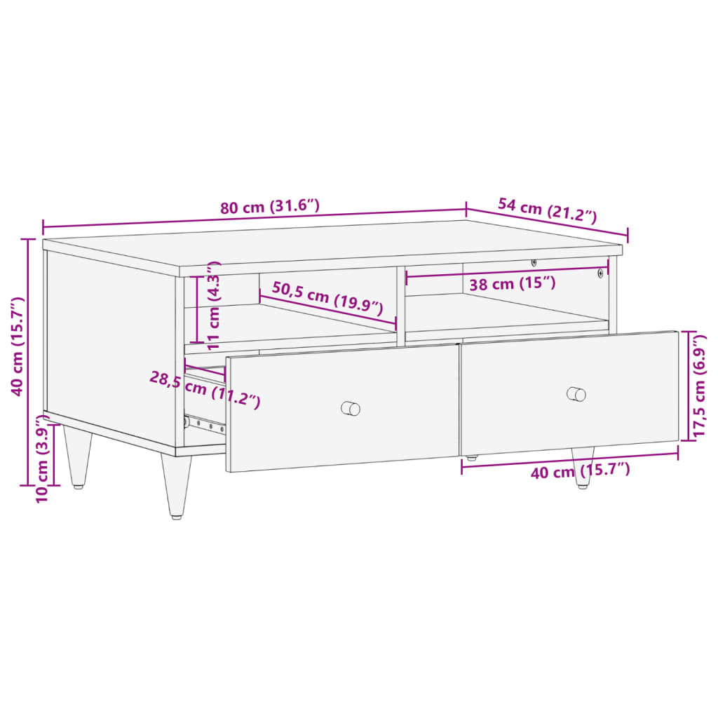 Table basse 80x54x40 cm bois de manguier massif Tables basses vidaXL   