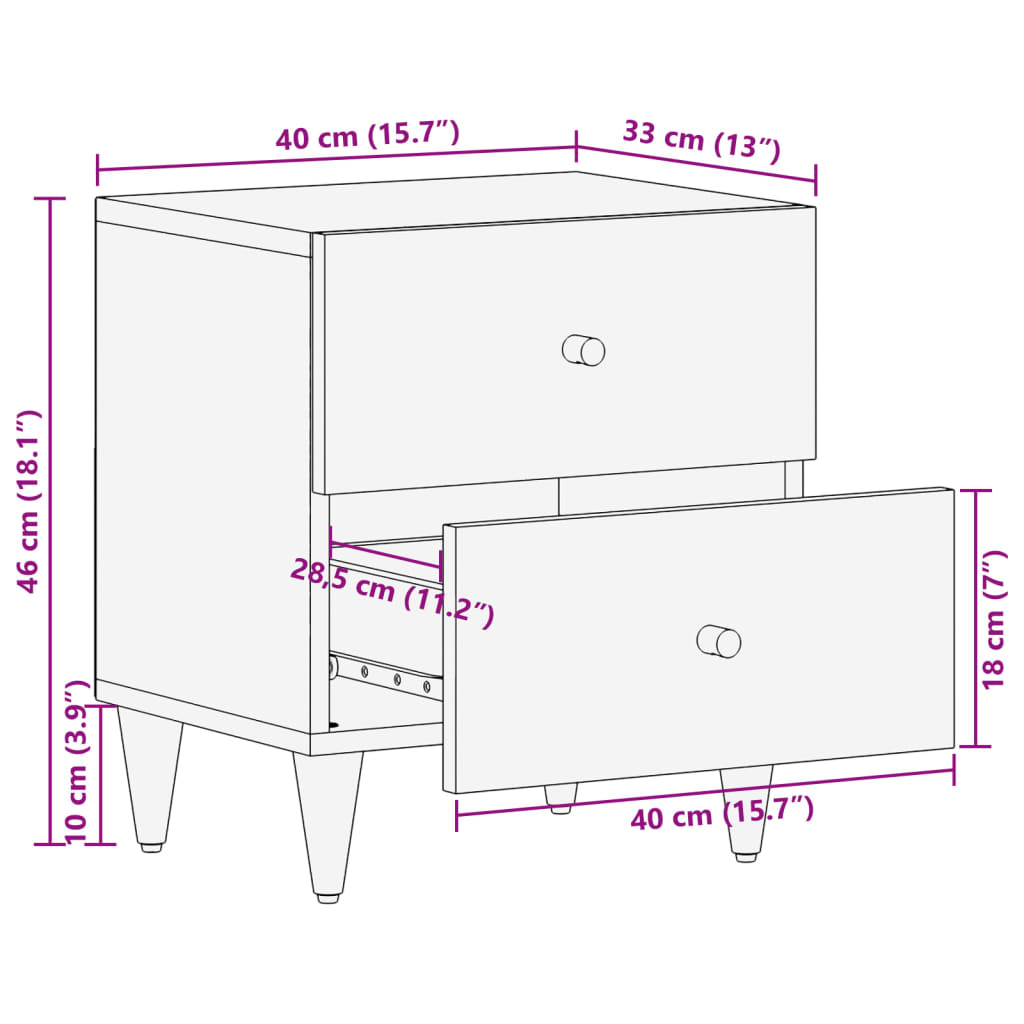 Table de chevet 40x33x46 cm Bois de manguier solide Tables de chevet vidaXL   