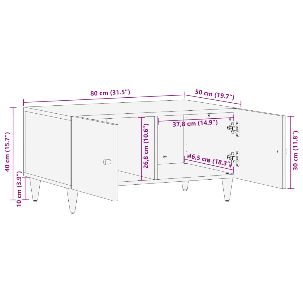 Table basse 80x50x40 cm bois de manguier massif Tables basses vidaXL   