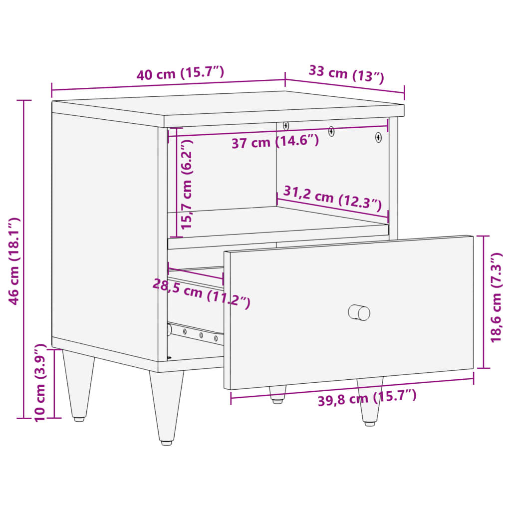 Table de chevet 40x33x46 cm Bois de manguier solide Tables de chevet vidaXL   