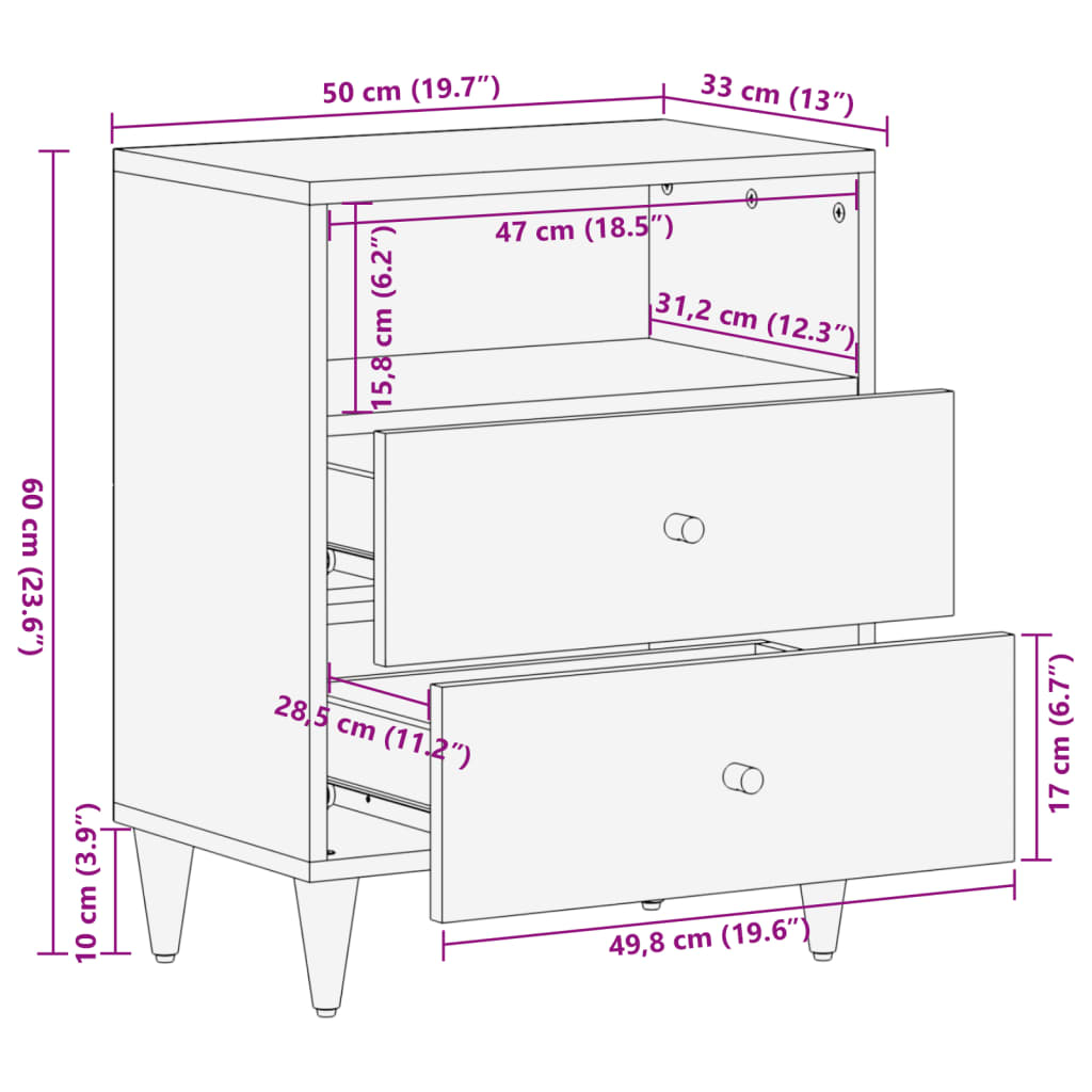 Table de chevet 50x33x60 cm bois de manguier massif Tables de chevet vidaXL   