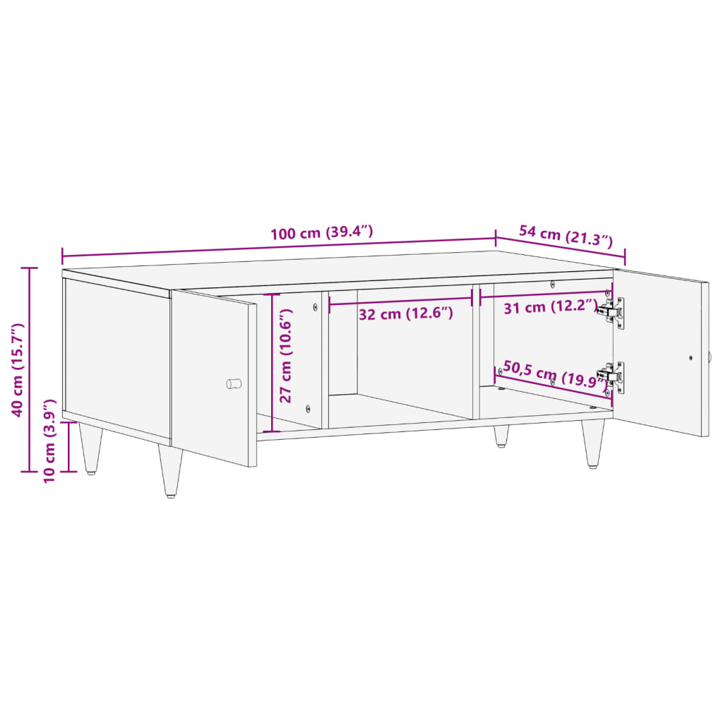 Table basse 100x54x40 cm bois de manguier massif Tables basses vidaXL   