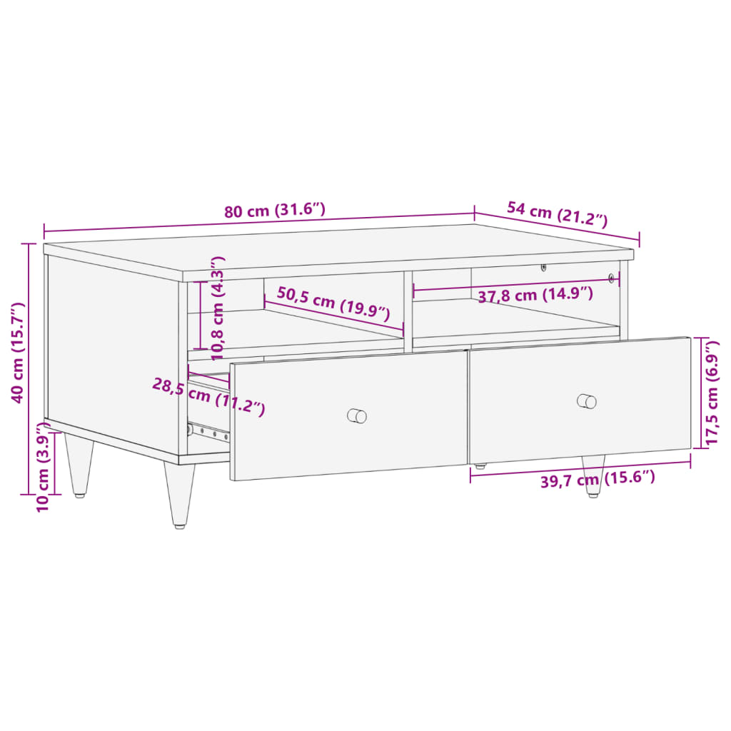 Table basse 80x54x40 cm bois de manguier massif Tables basses vidaXL   