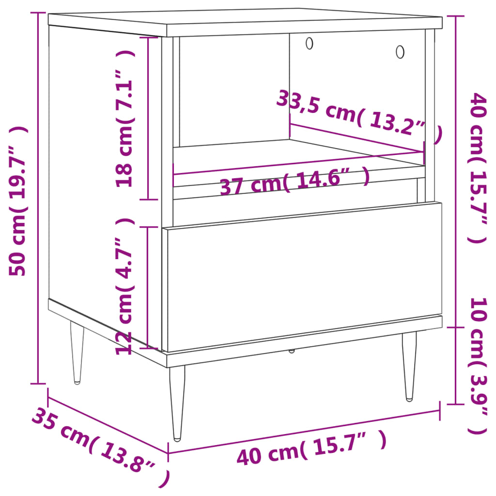 Table de chevet gris béton 40x35x50 cm bois d’ingénierie Tables de chevet vidaXL   