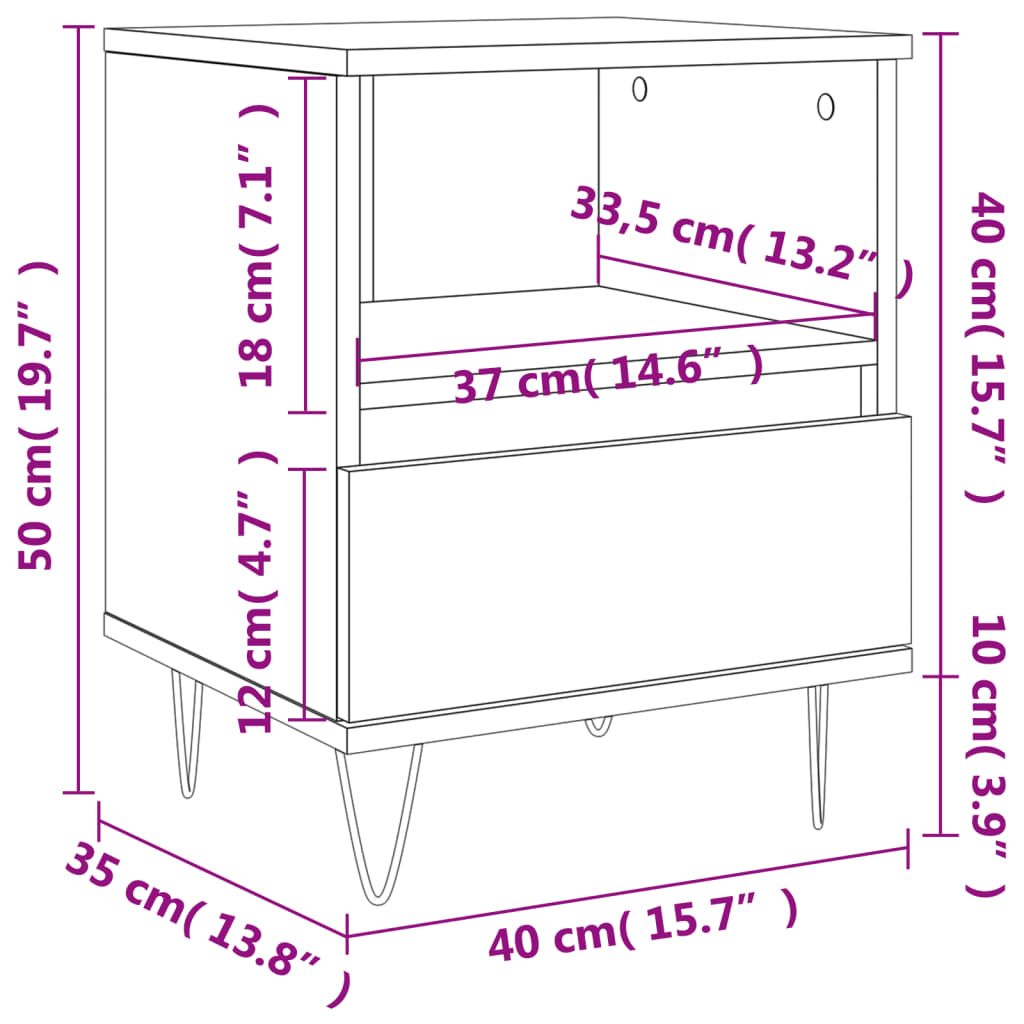 Table de chevet gris béton 40x35x50 cm bois d’ingénierie Tables de chevet vidaXL   