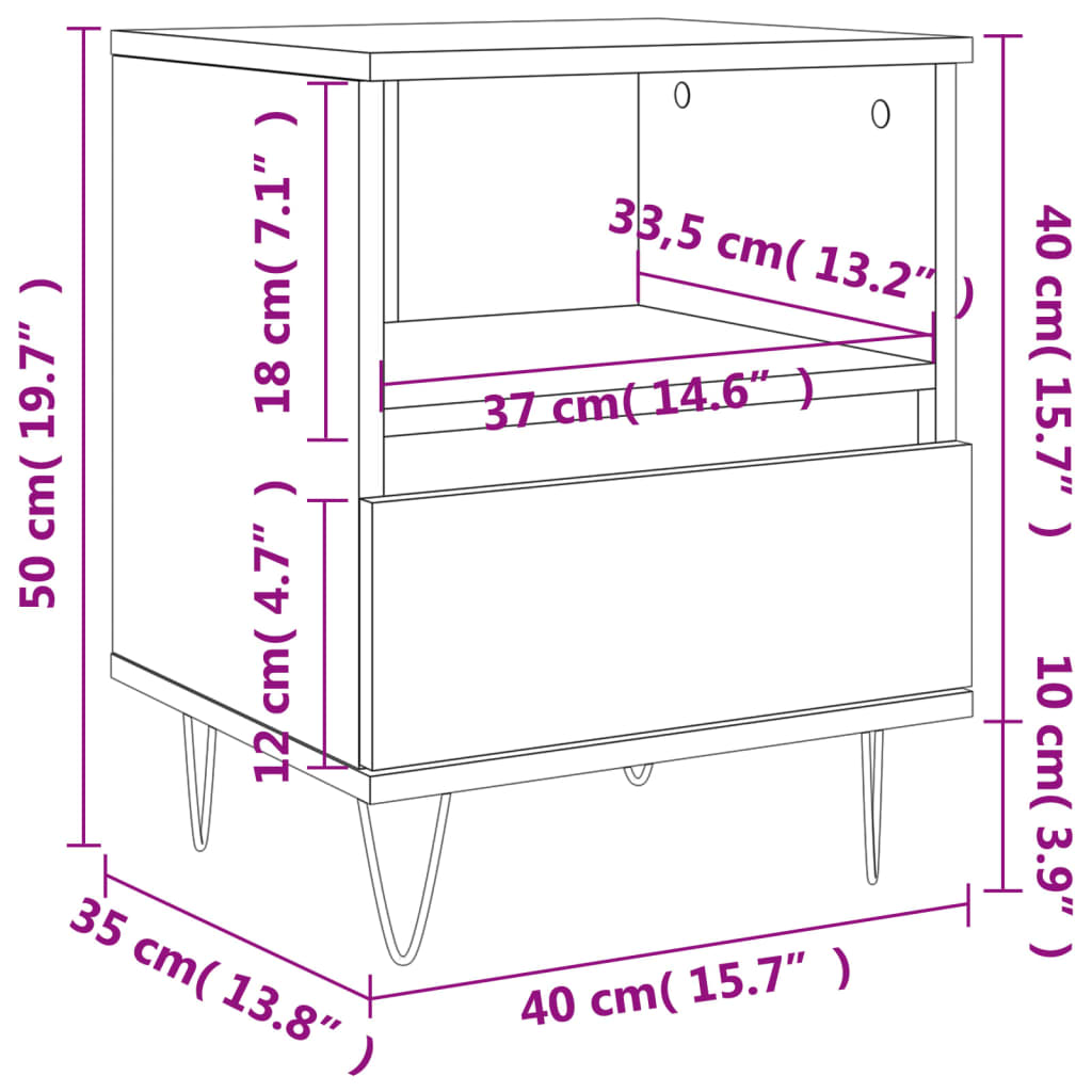 Table de chevet chêne fumé 40x35x50 cm bois d’ingénierie Tables de chevet vidaXL   