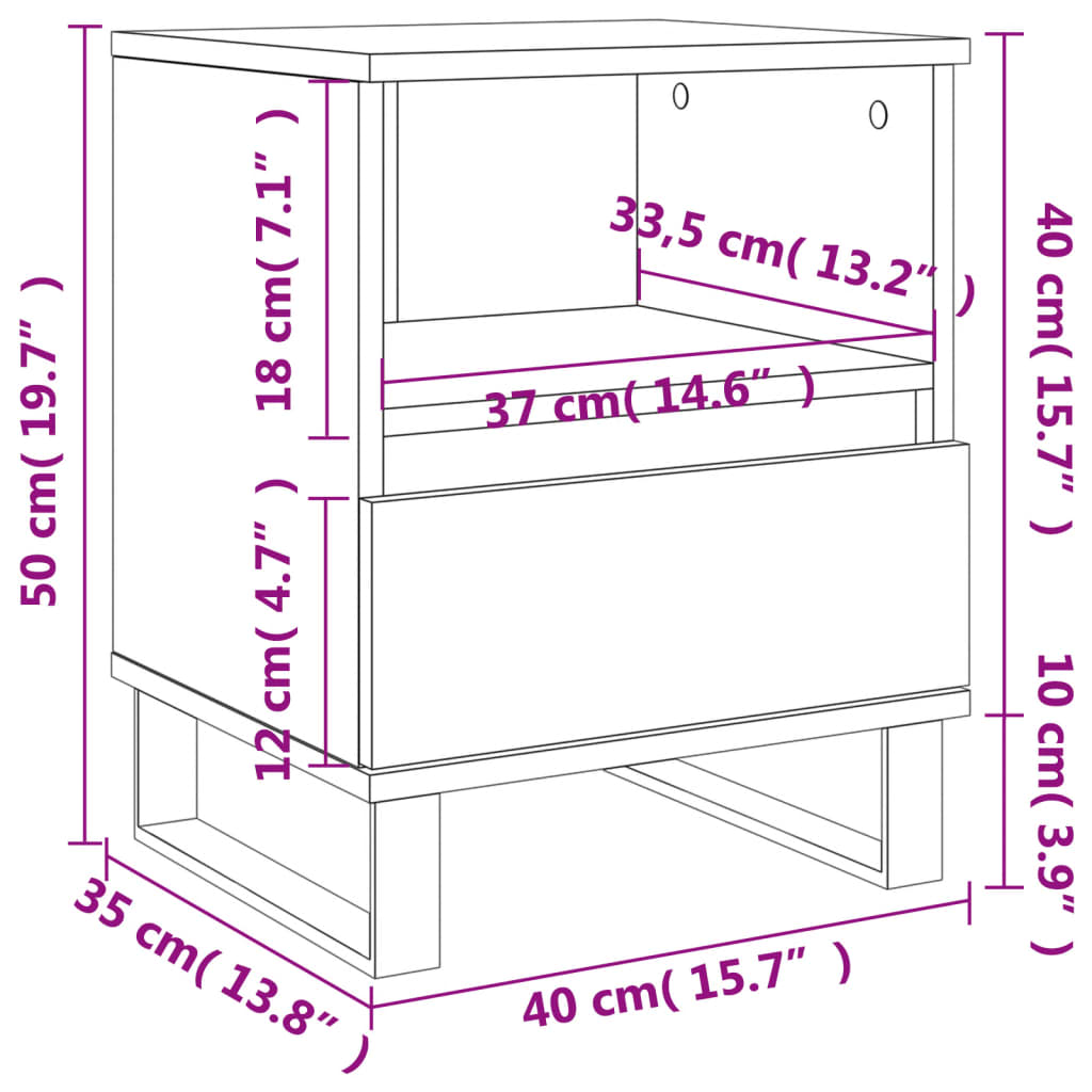 Table de chevet chêne fumé 40x35x50 cm bois d’ingénierie Tables de chevet vidaXL   