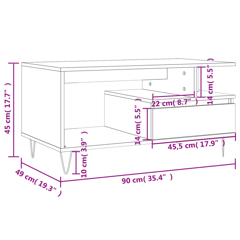 Table basse Blanc 90x49x45 cm Bois d'ingénierie Tables basses vidaXL   