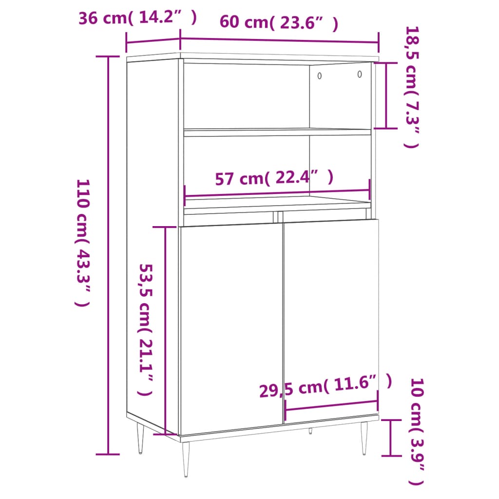 Buffet haut Chêne sonoma 60x36x110 cm Bois d'ingénierie - Xios Store SNC